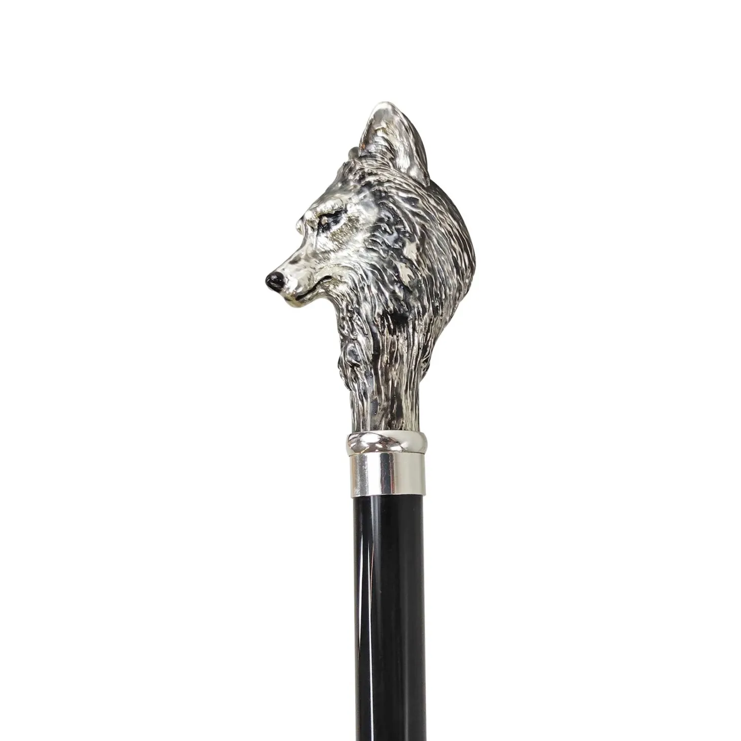 925 Silver plated Wolf - Walking stick