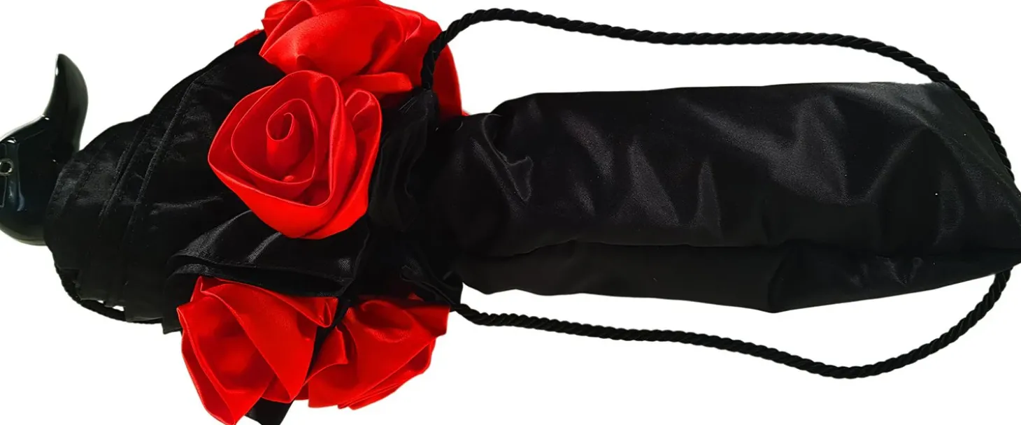 Amazing Frilly Black Folding Umbrella Parasol