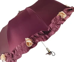 Amazing Frilly Burgundy Folding Umbrella Parasol