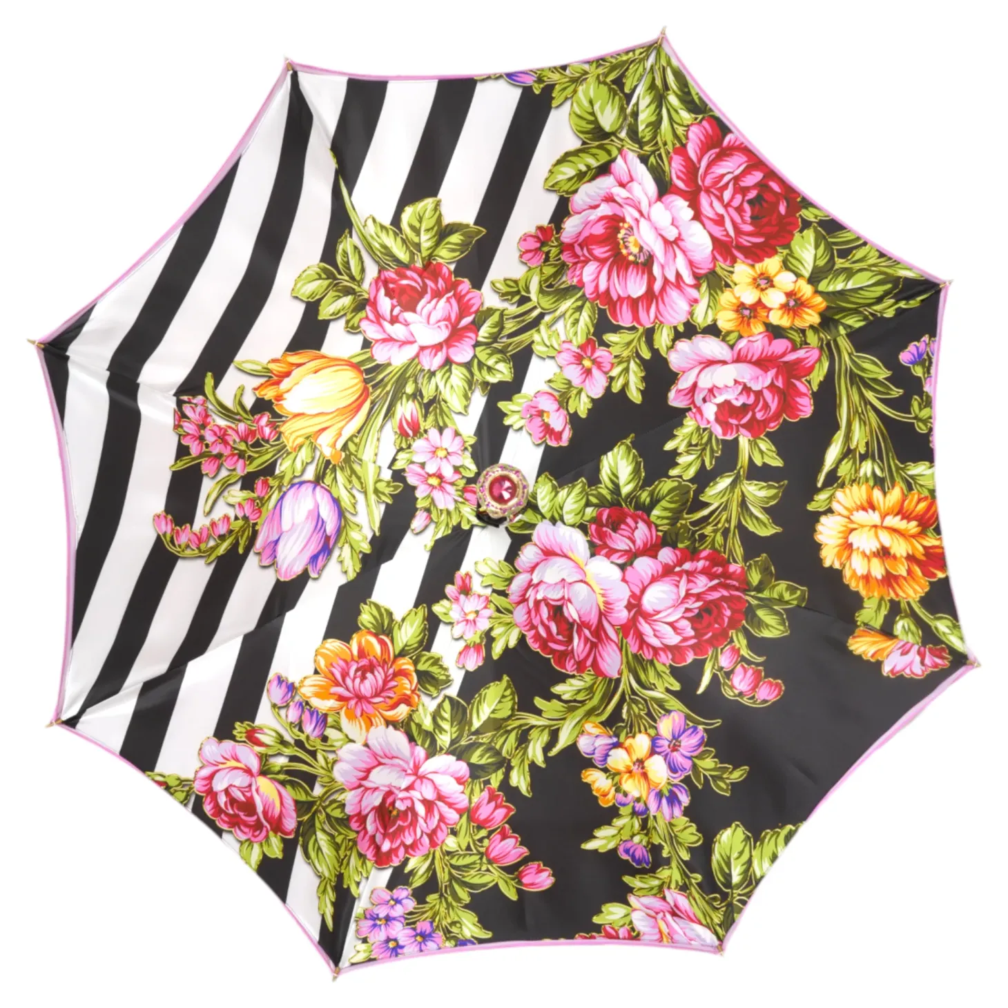 Artisan Pink Floral Umbrella with Crystal Handle & Exquisite Hand-Pain
