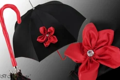 Awesome Black Ladies Umbrella - Red Flower