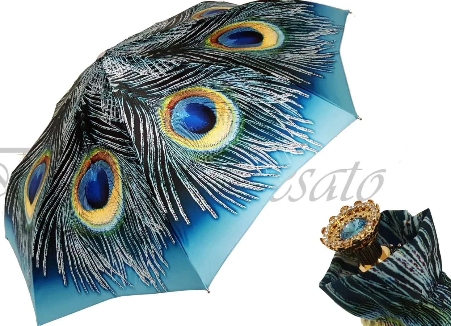 Beautiful Compact Umbrella With Printed Peacock Design
