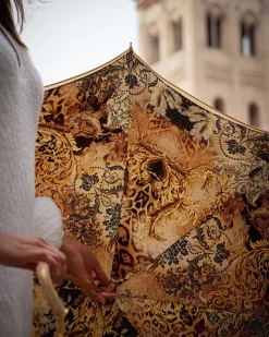 Beautiful Double Canopy Umbrella in a Luxurious Golden Satin