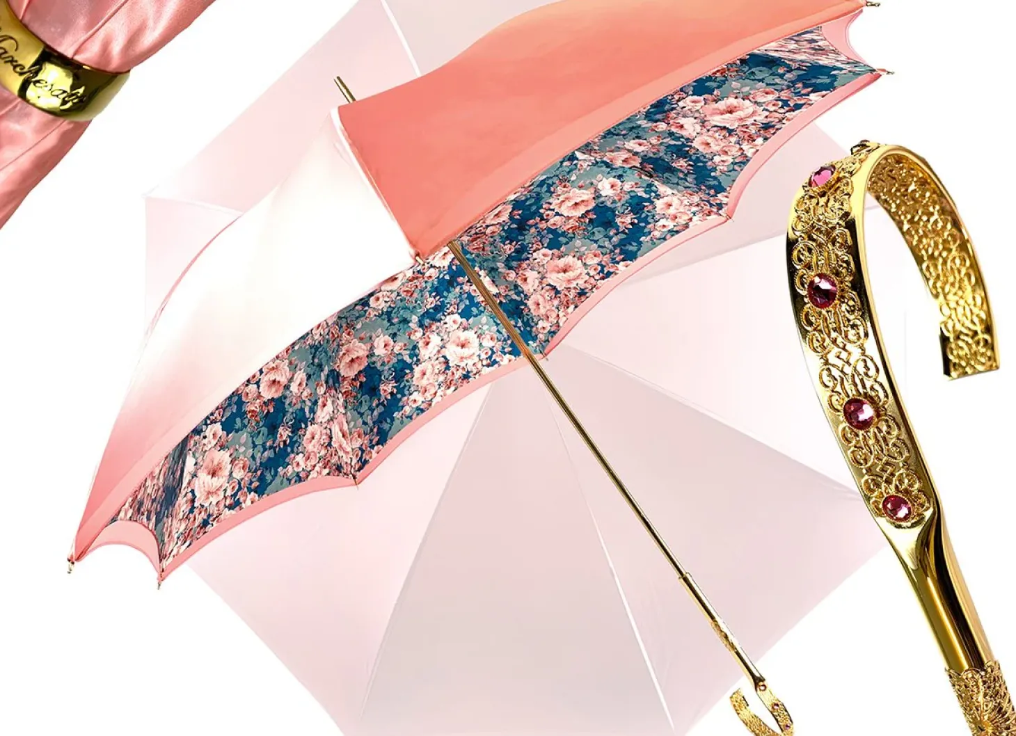 Beautiful Double Canopy Umbrella in a Luxurious Pink Satin