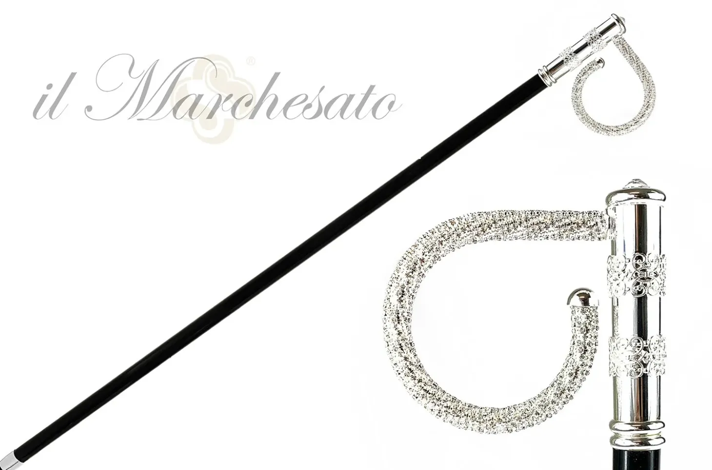 Beauty Walking stick with crystals - Silver-plated 925