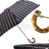 Black and White Striped Men's Folding Umbrella - Whangee Bamboo Handle
