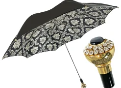 Black double canopy umbrella with damask design