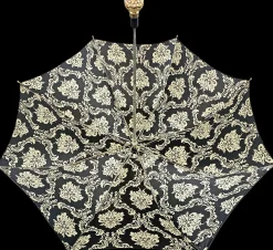 Black double canopy umbrella with damask design