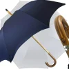 Blue Navy umbrella with Natural Chestnut Wood hand-curved