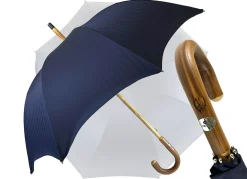 Blue Navy umbrella with Natural Chestnut Wood hand-curved