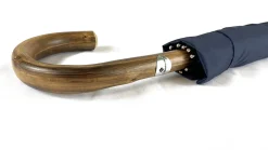 Blue Navy umbrella with Natural Chestnut Wood hand-curved