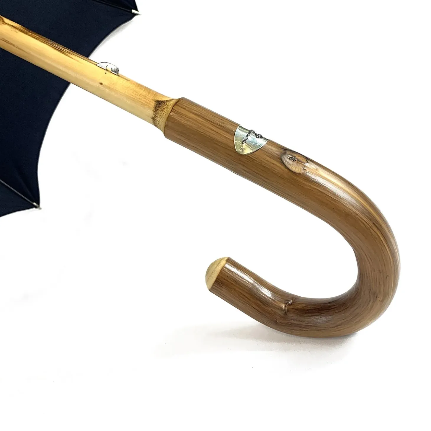 Blue Navy umbrella with Natural Chestnut Wood hand-curved