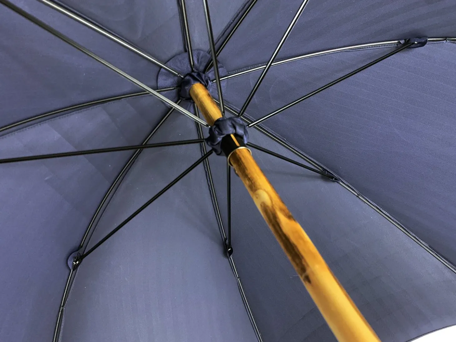 Blue Navy umbrella with Natural Chestnut Wood hand-curved