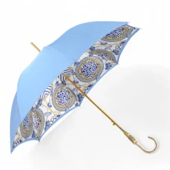 Blue Royalty: Light Blue Umbrella with Elegant Gold Handle