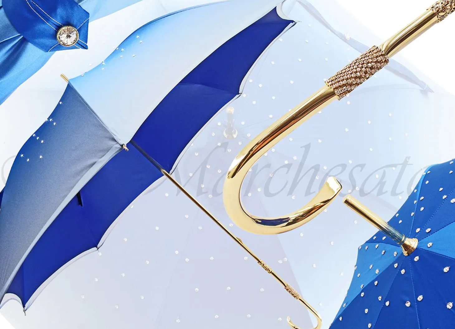 Blue Women's Umbrella - Swarovski Cristals - Double Cloth Crystals Umbrellas
