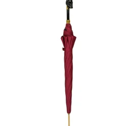 Bold Burgundy Umbrella with Artisan Skull Handle for a Unique Style
