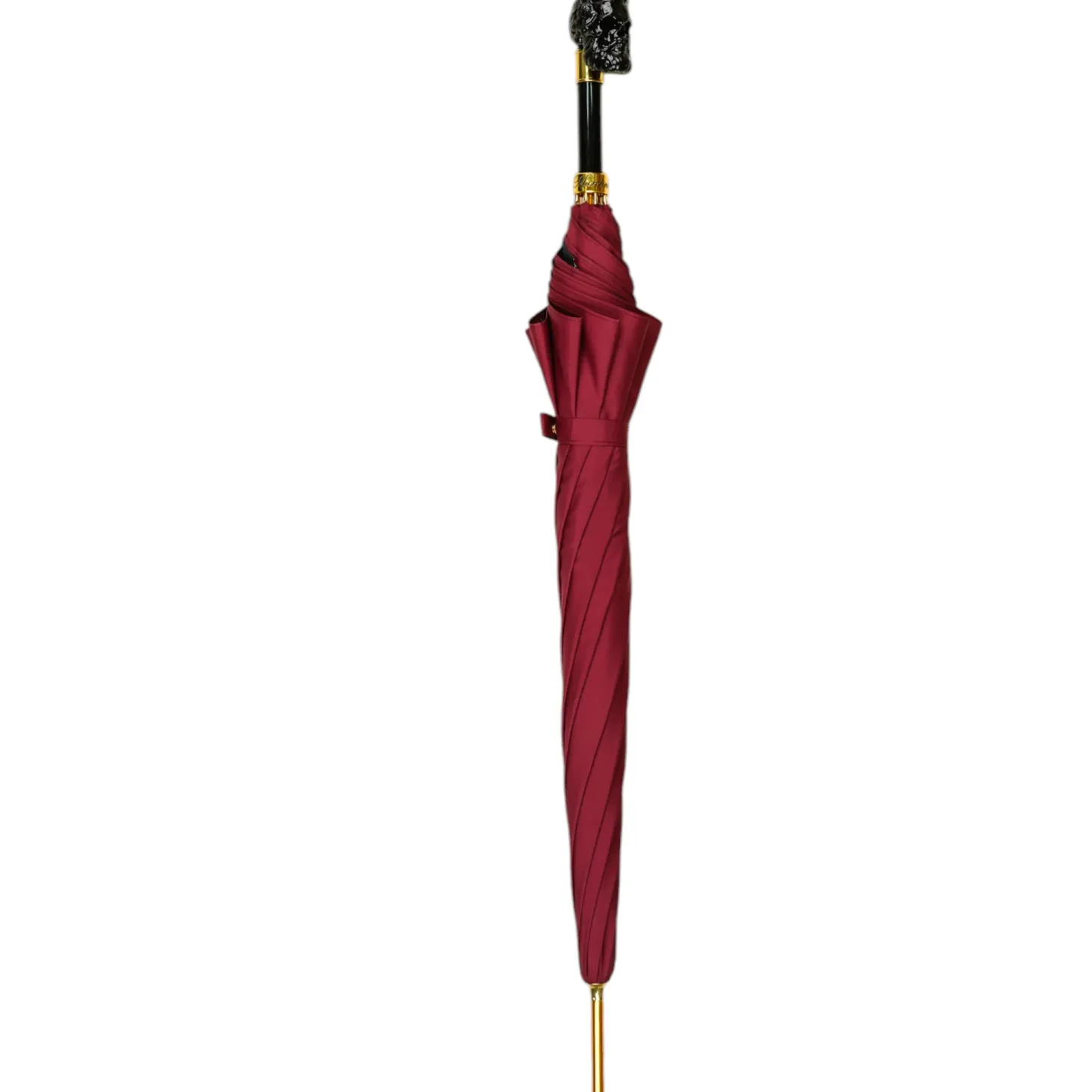 Bold Burgundy Umbrella with Artisan Skull Handle for a Unique Style