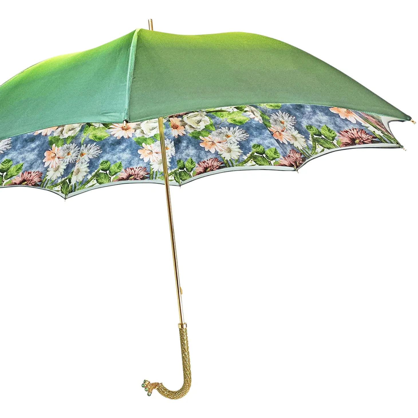 Bright gradient green with floral design