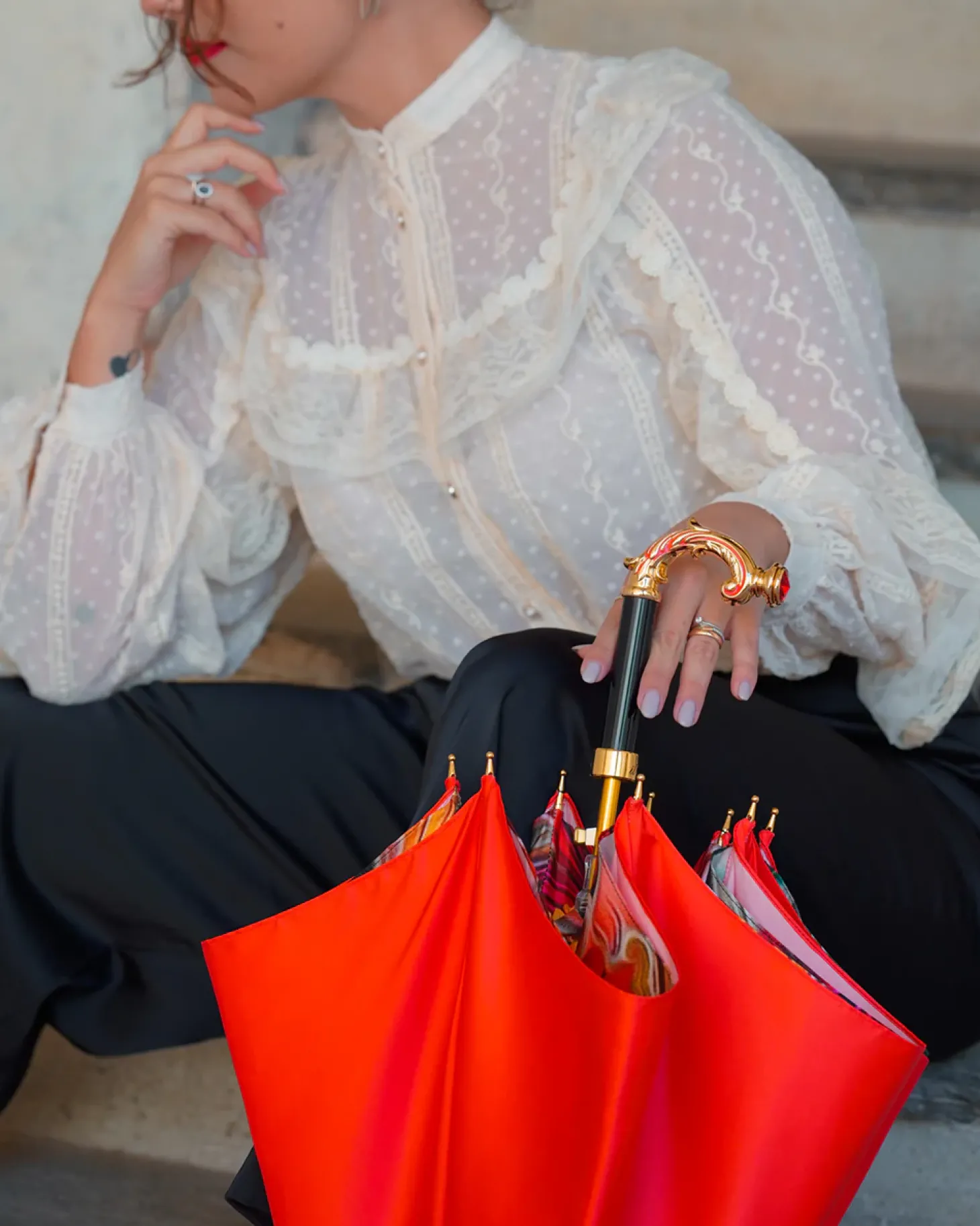 Bright red umbrella