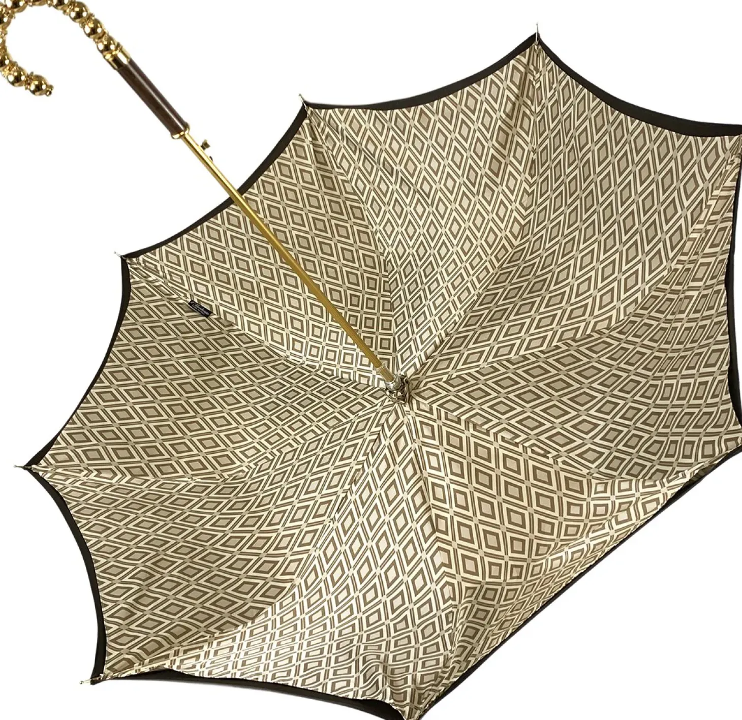 Brown Umbrella With Rhombus Pattern Inside