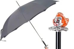 Carnival of Shadows: Grey Umbrella with Intricate Clown Handle