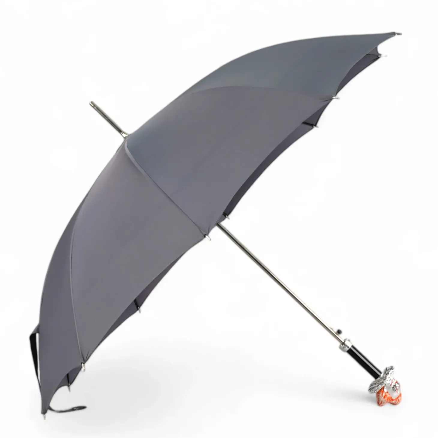 Carnival of Shadows: Grey Umbrella with Intricate Clown Handle