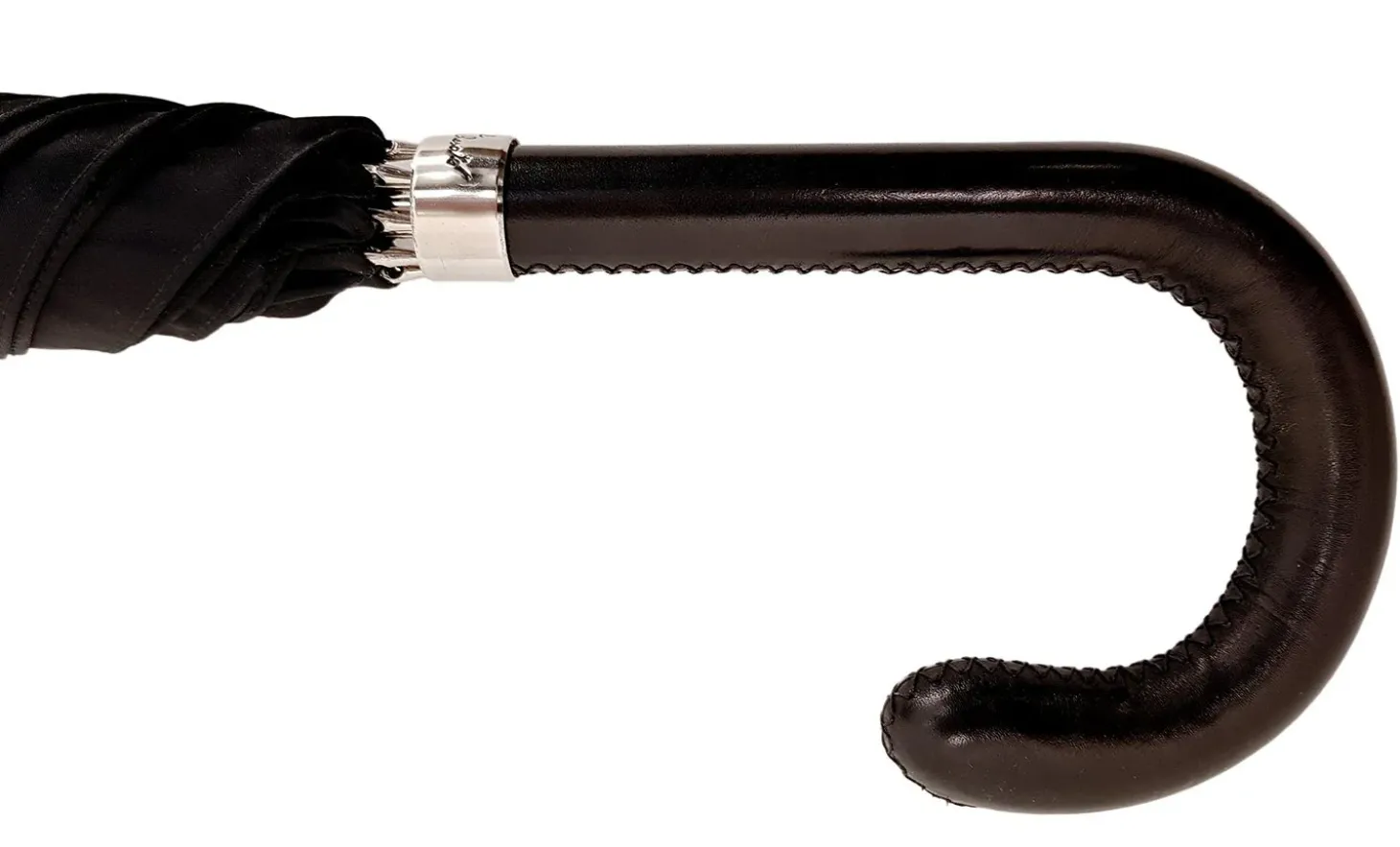 Classic Gentlemen's Black Umbrella With Leather Handle