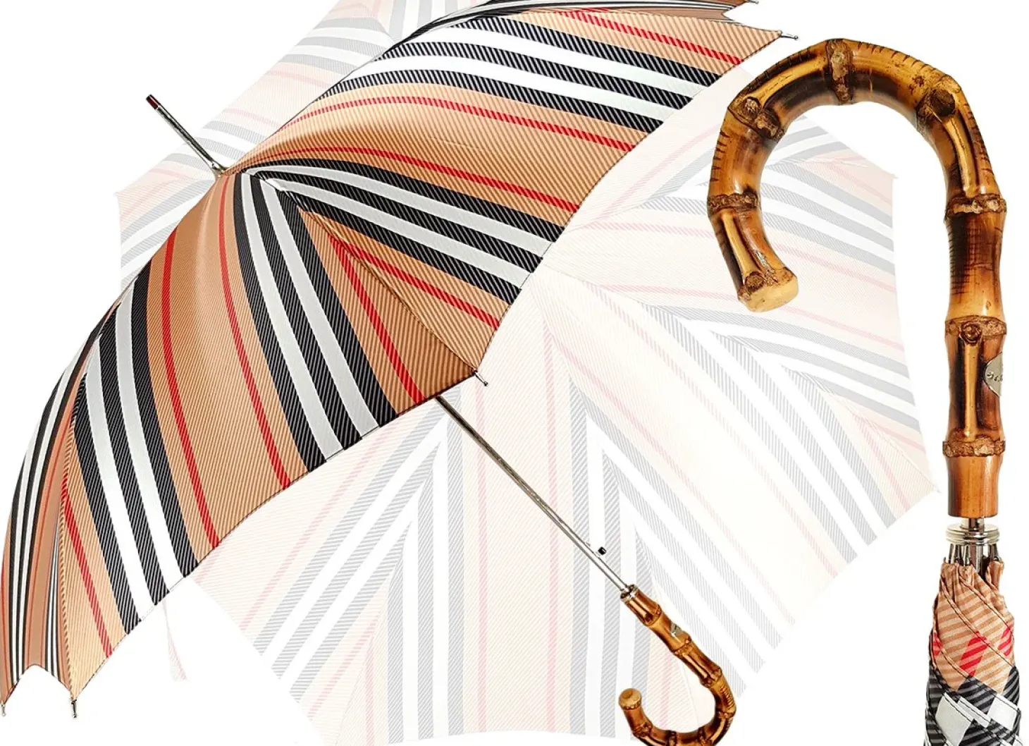 Classic Striped Men's Umbrella - Bamboo Handle