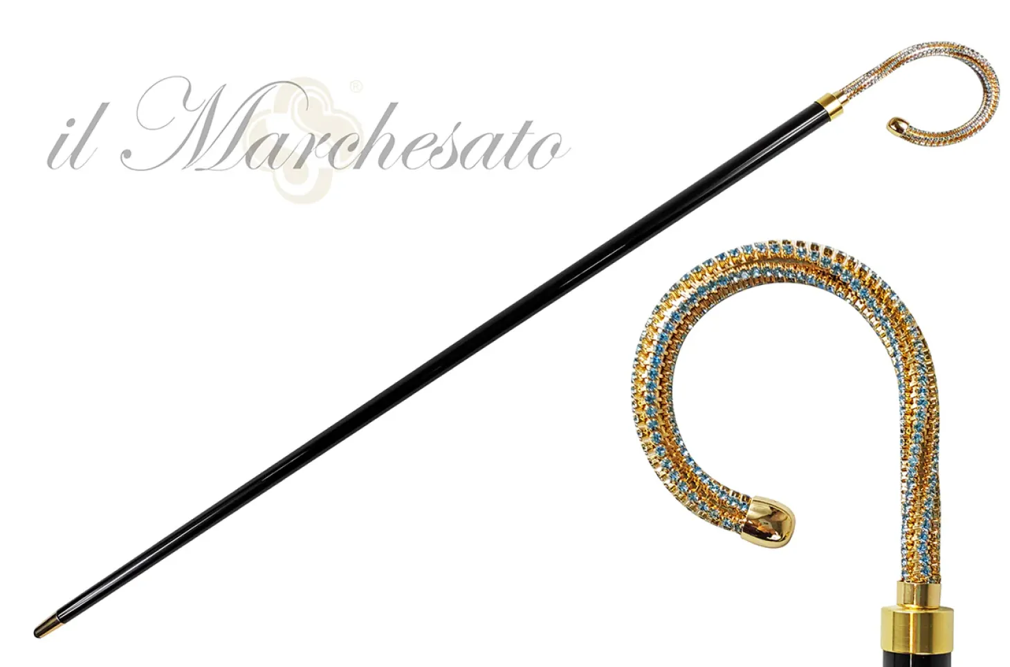 Collectible Walking stick embellished with Acquamarine crystal