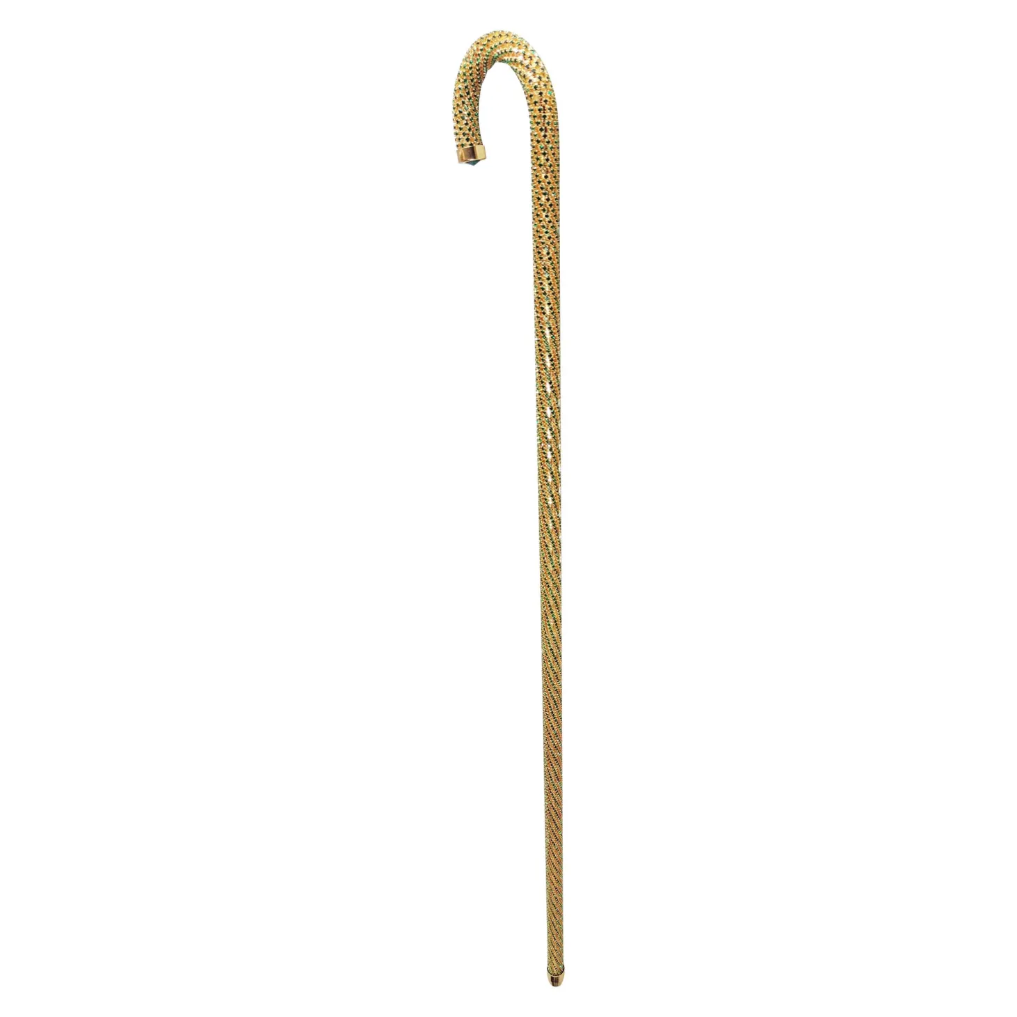 Crook Walking Cane Encrusted with Emerald crystals
