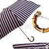 Dark Blue, & Dirty White Striped Men's Folding Umbrella - Bamboo Handl