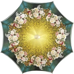 Dark green umbrella with roses and cream knob