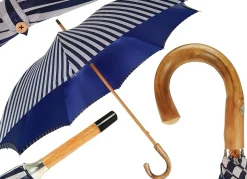 Double Cloth Men's Umbrella - Blue Striped Design