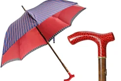 Elegant burgundy umbrella - handmade red leather handle