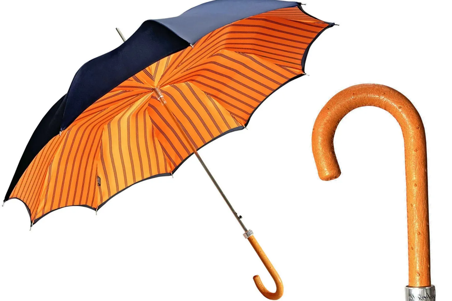 Elegant Man's umbrella with orange ostrich leather handle