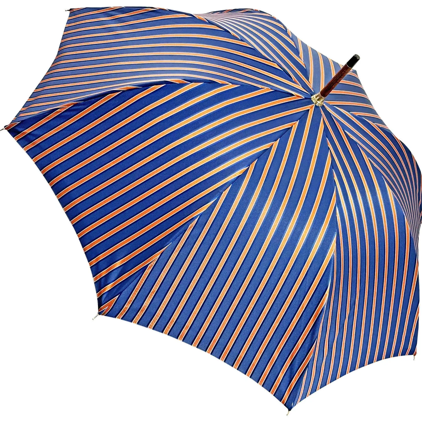 Elegant orange umbrella - handmade blue leather handle