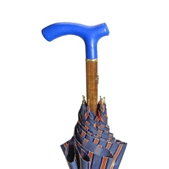 Elegant orange umbrella - handmade blue leather handle