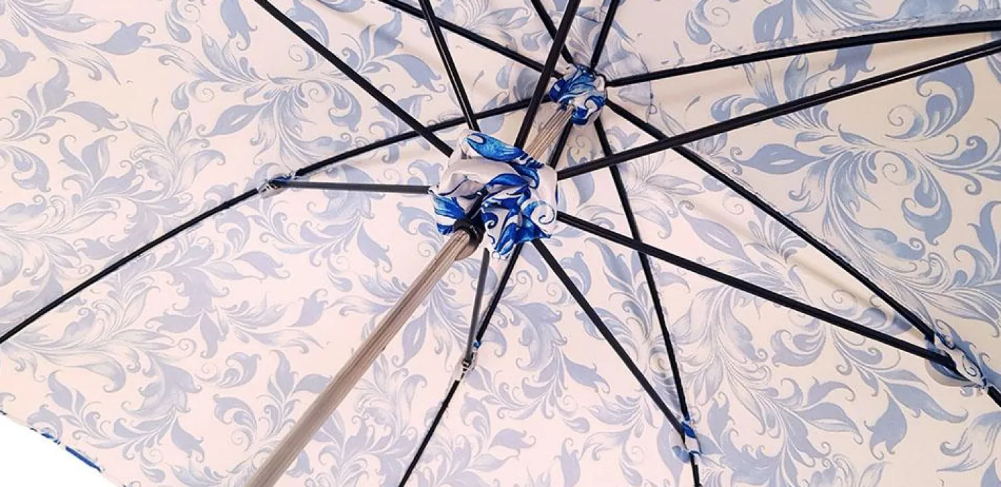 Elegant Parasol With Blue Design On White Background