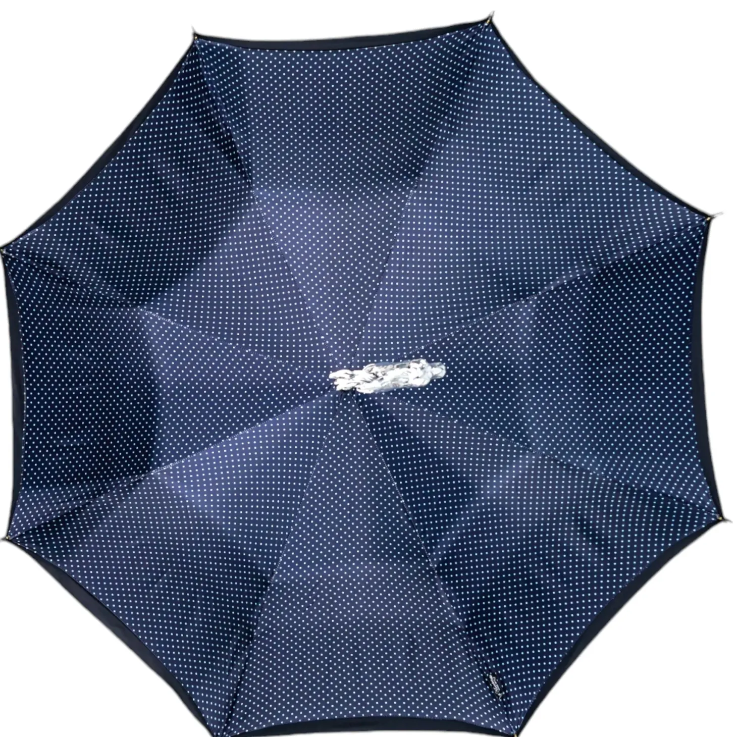 Elegant polka dot umbrella with silverplated horse handle