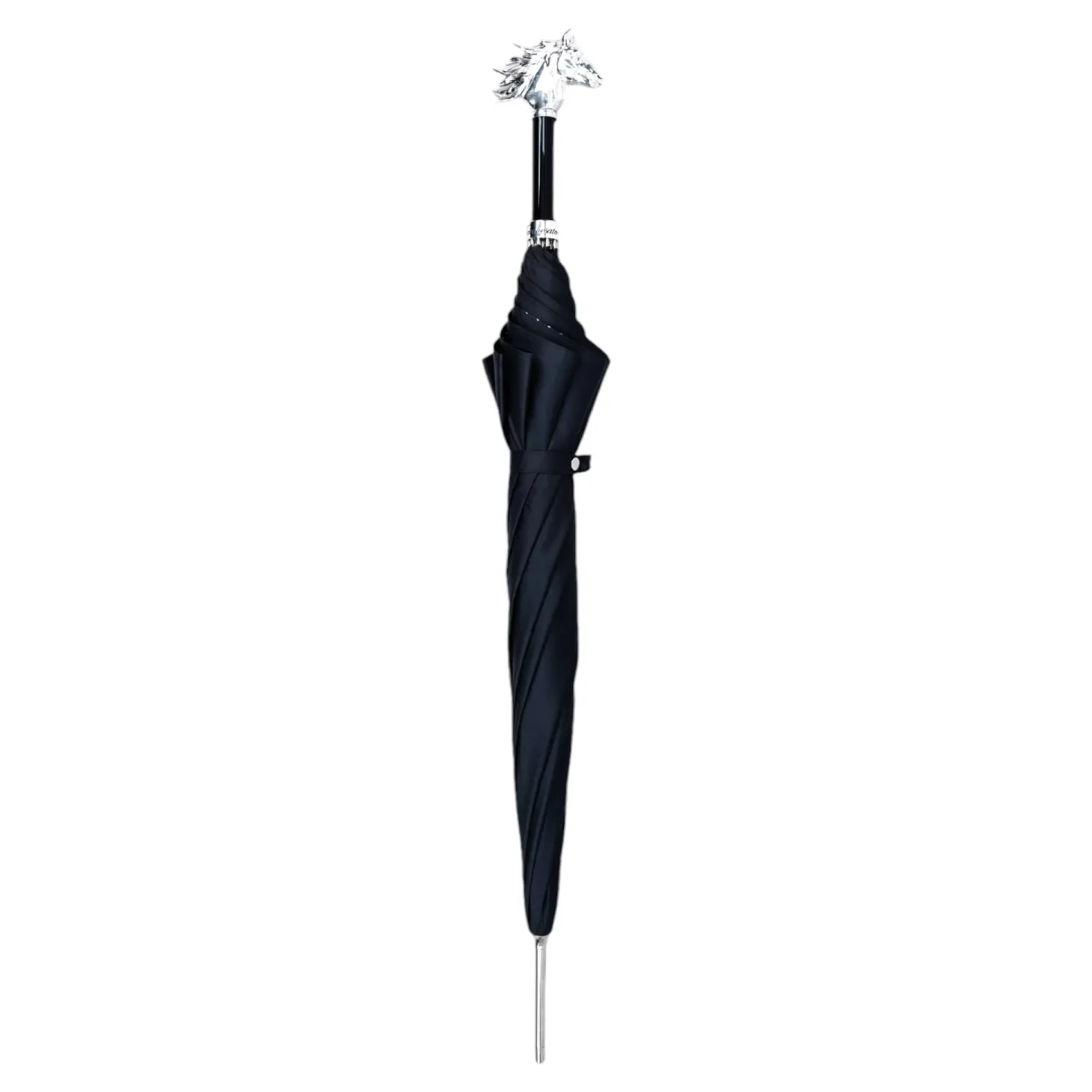 Elegant polka dot umbrella with silverplated horse handle