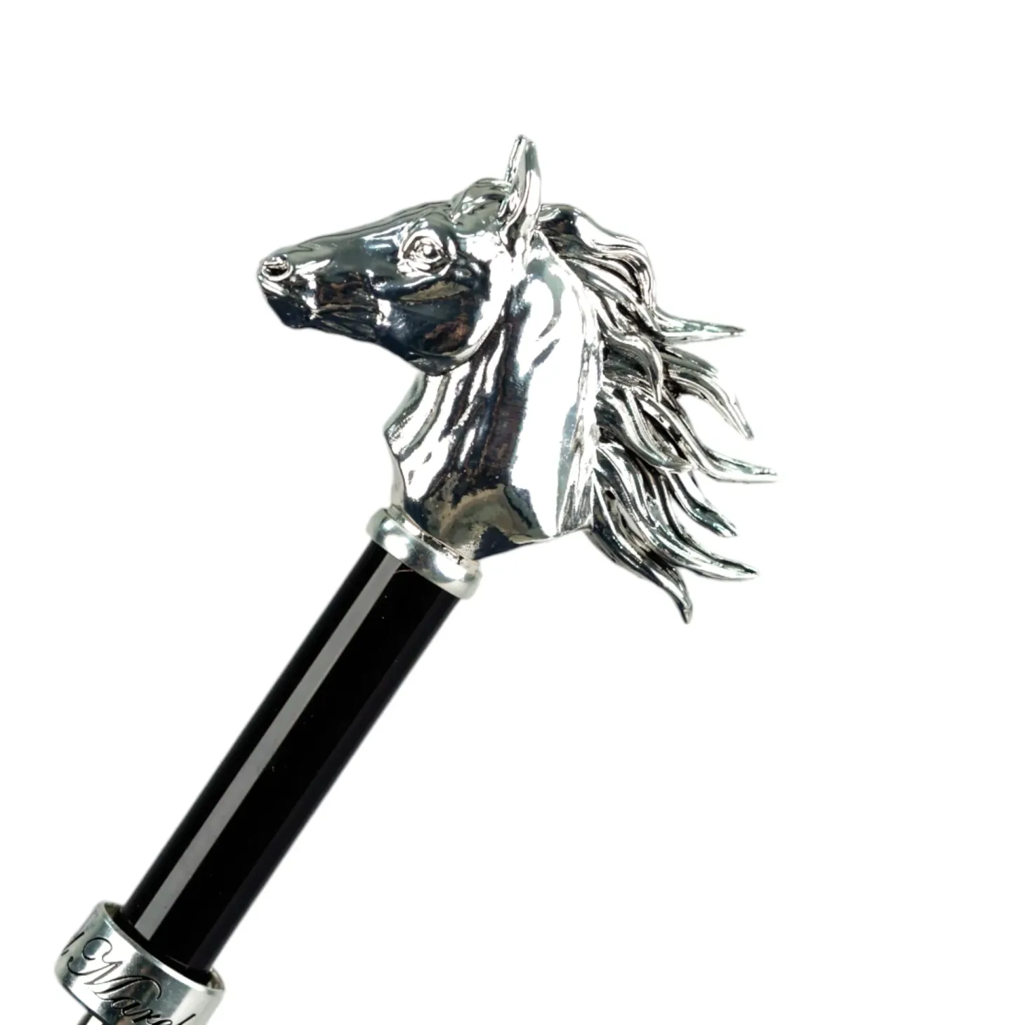 Elegant polka dot umbrella with silverplated horse handle