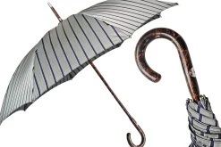 Elegant Striped Umbrella - Flamed Natural beech Wood-Handle