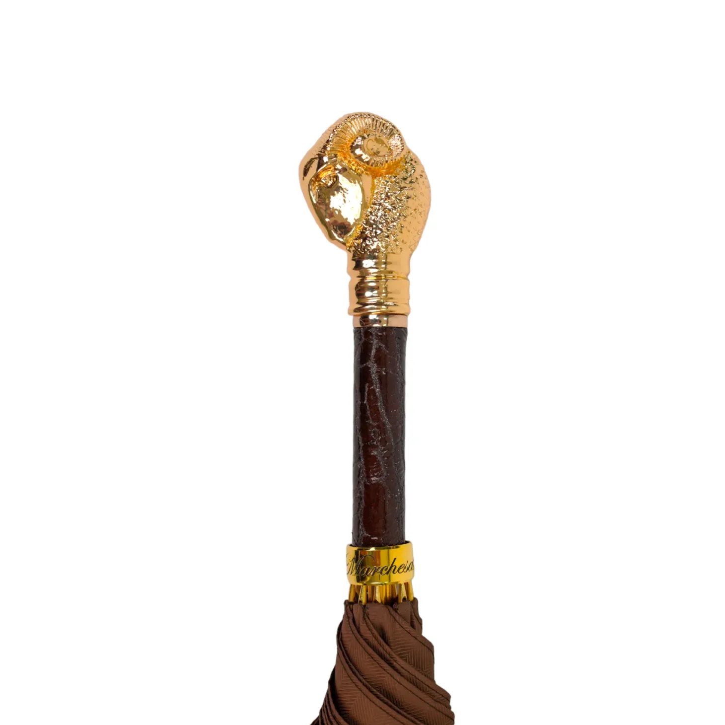 Elegant Tobacco Umbrella with Gold Ram