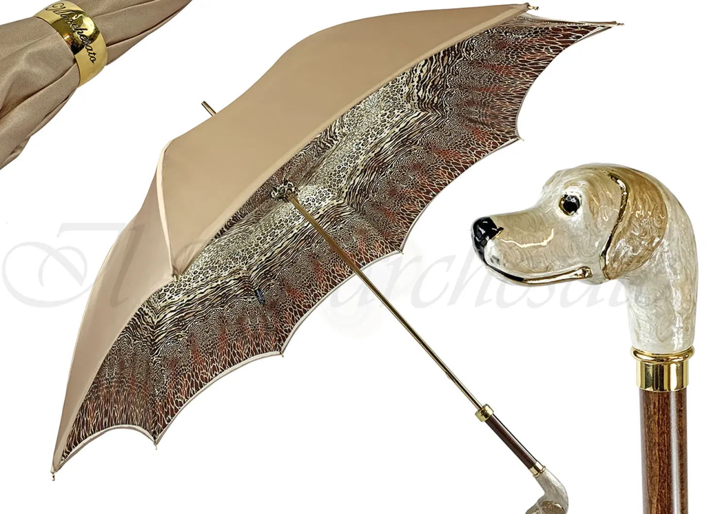 Elegant umbrella in animalier style and hand-enamelled Dog