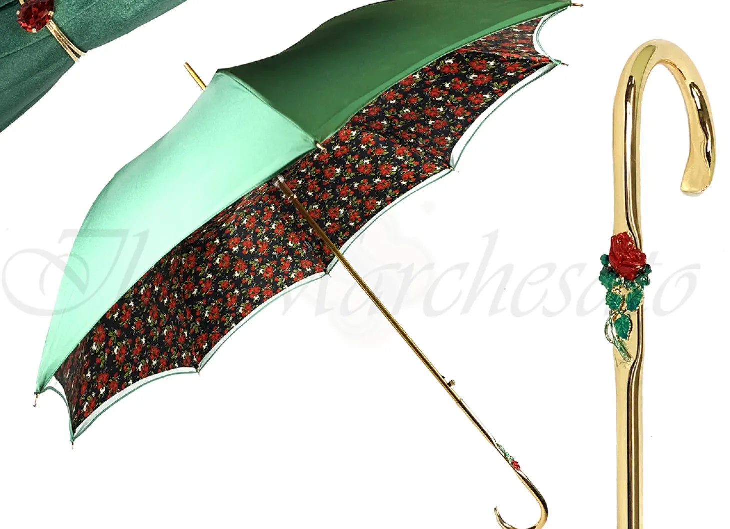 Fanciful Green Umbrella with Roses
