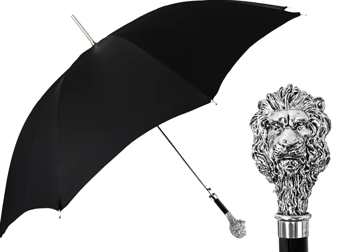 Fantastic Black umbrella for man with Silverplated Lion