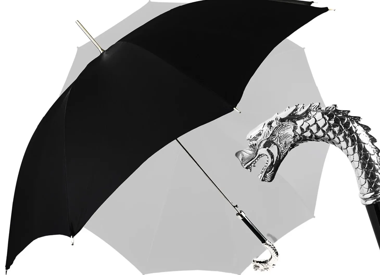 Fantastic Black umbrella for man with Silverplated Dragon