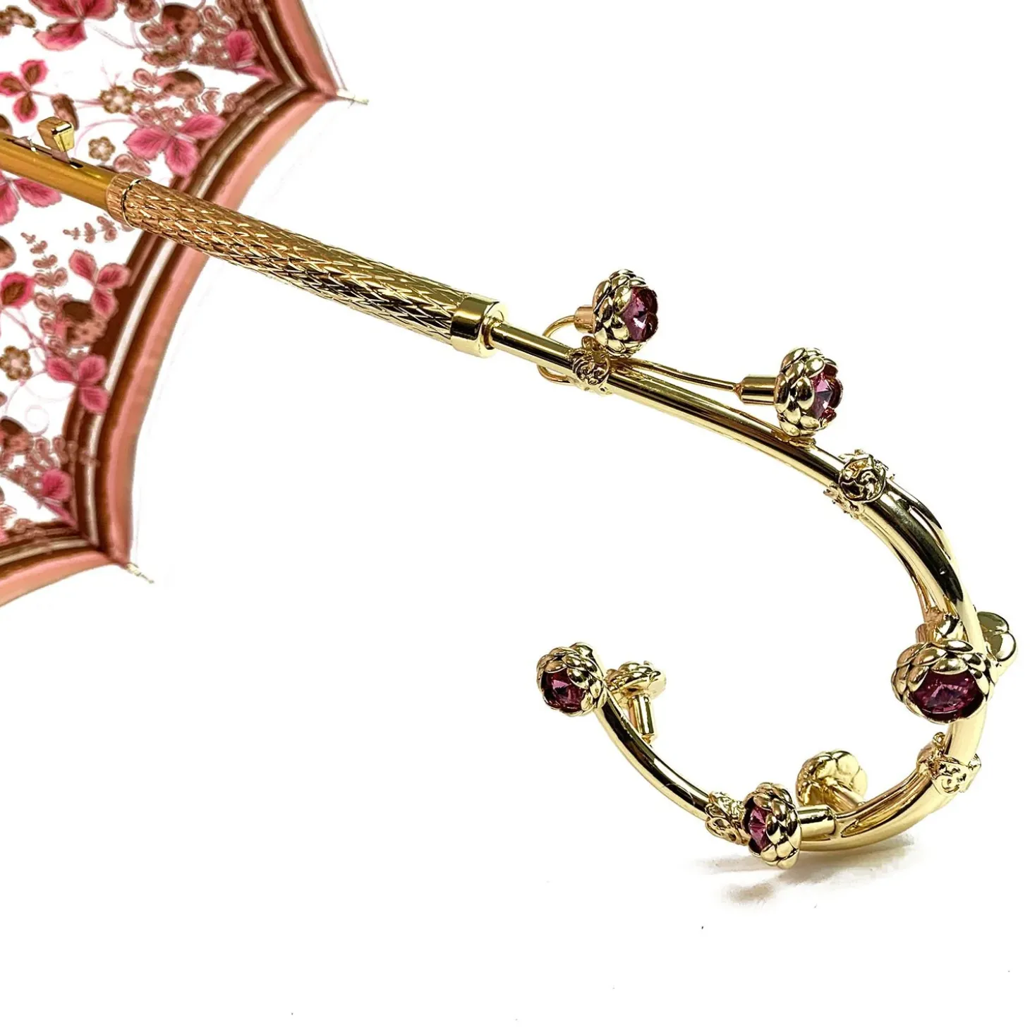 Fantastic light pink umbrella with Special flowered handle