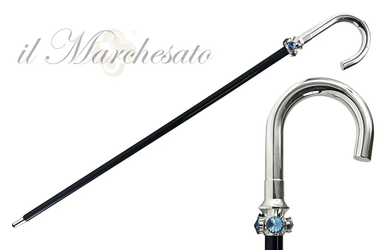Fantastic Men's cane with aquamarine crystals