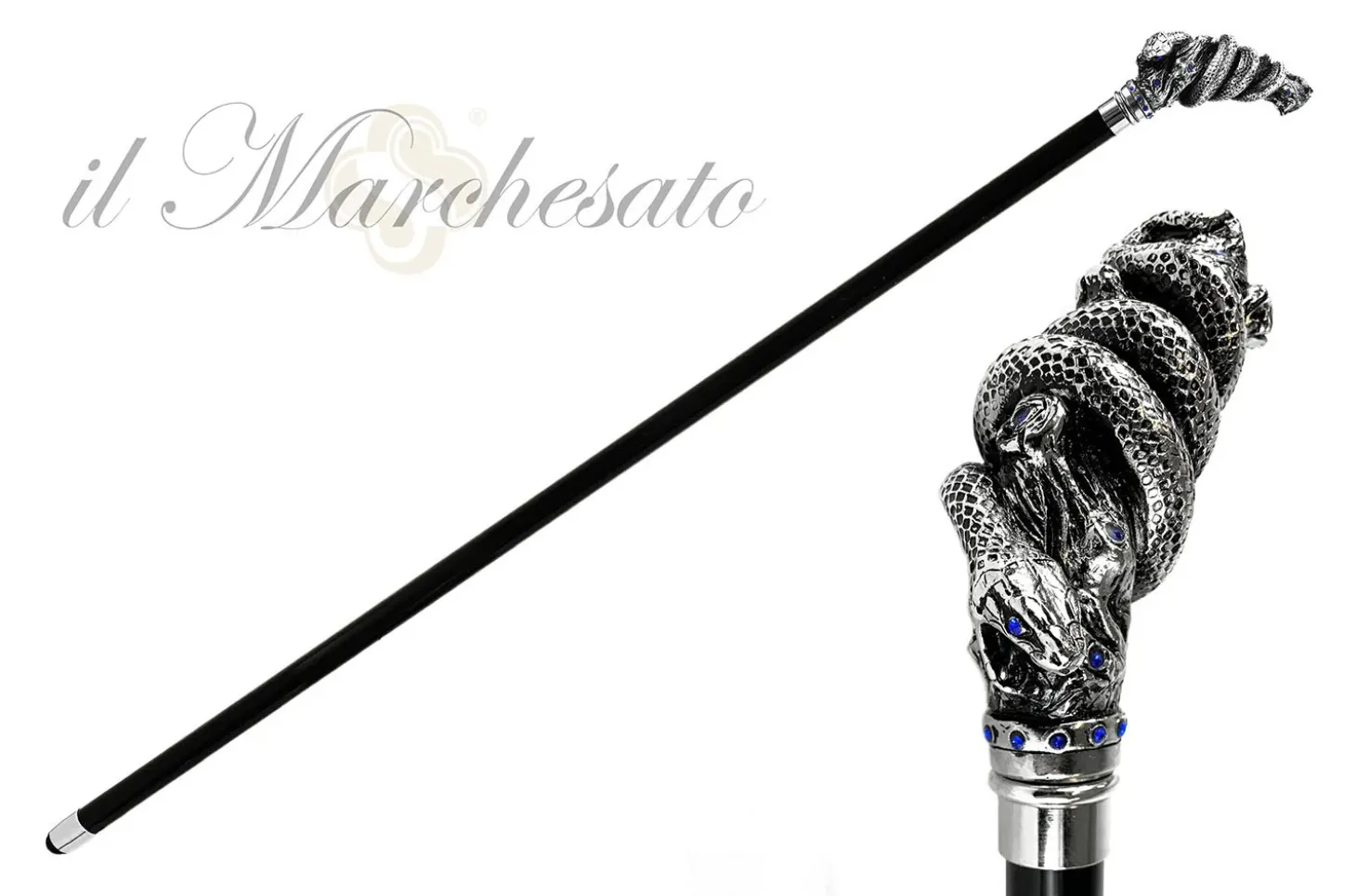 Fantastic silver-plated handle - Snake on branch and sapphire crystals